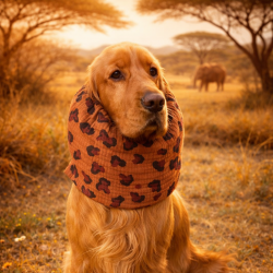 Snood pour chien en double gaze de coton - motif léopard marron