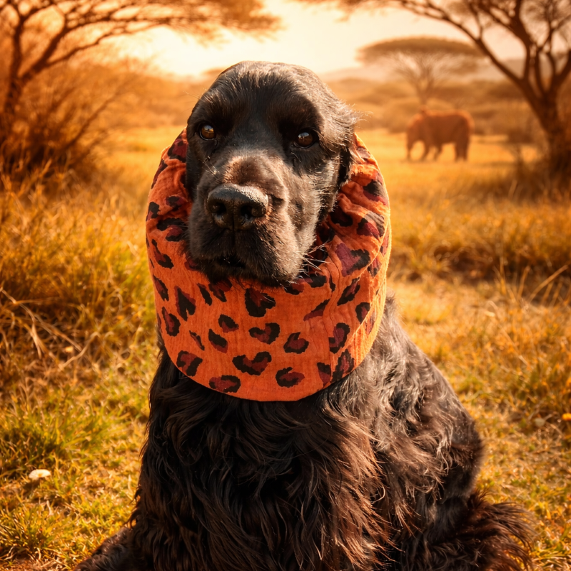 Snood pour chien en double gaze de coton - motif léopard marron