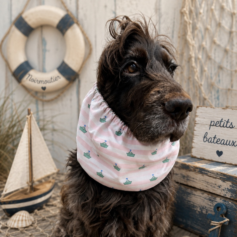 Snood coton pour chien - marinière rose